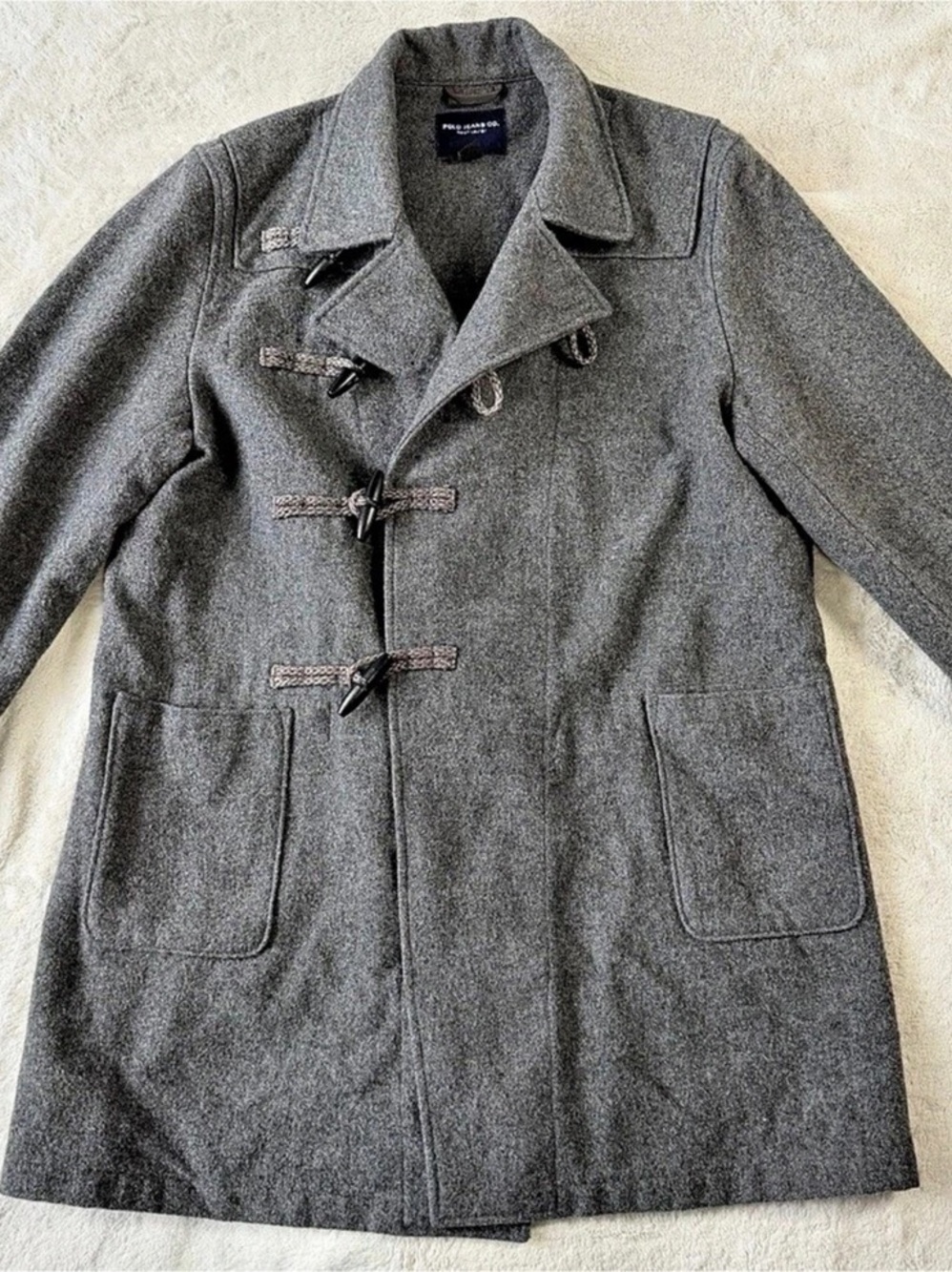 Vintage Polo Jeans Co Ralph Lauren Wool Duffle Coat Mens L Gray Toggle